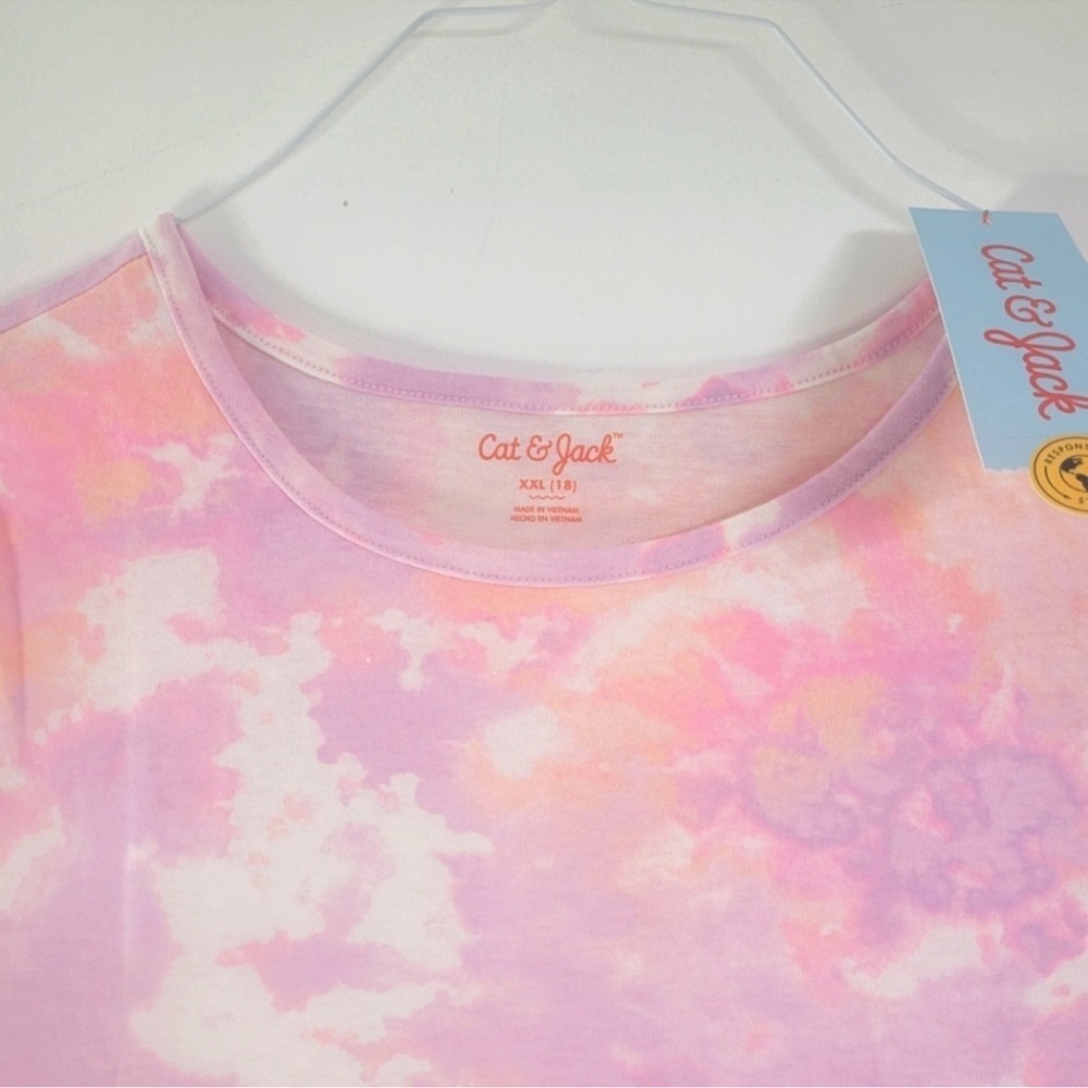 🇺🇸$3🇺🇸 Cat and Jack Pink Orange White Short Sleeve Tie Dye Casual Dress Pockets - Picture 5 of 5